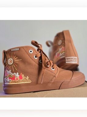 . Bangs Sunrise Mountain Tan Embroidered High Top Sneakers